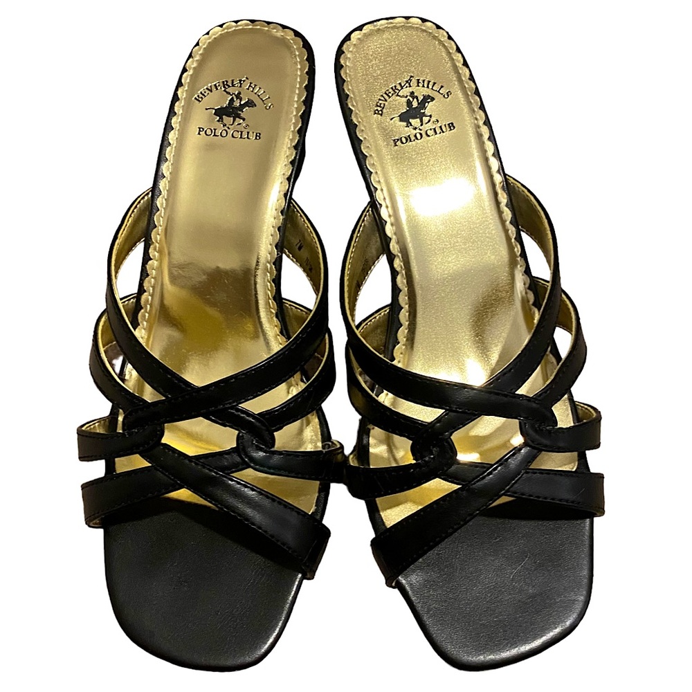 BEVERLY HILLS POLO CLUB  | BLACK SLIDE HEELS  SZ